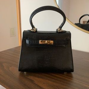 Vintage Faux Alligator Skin Handbag Black